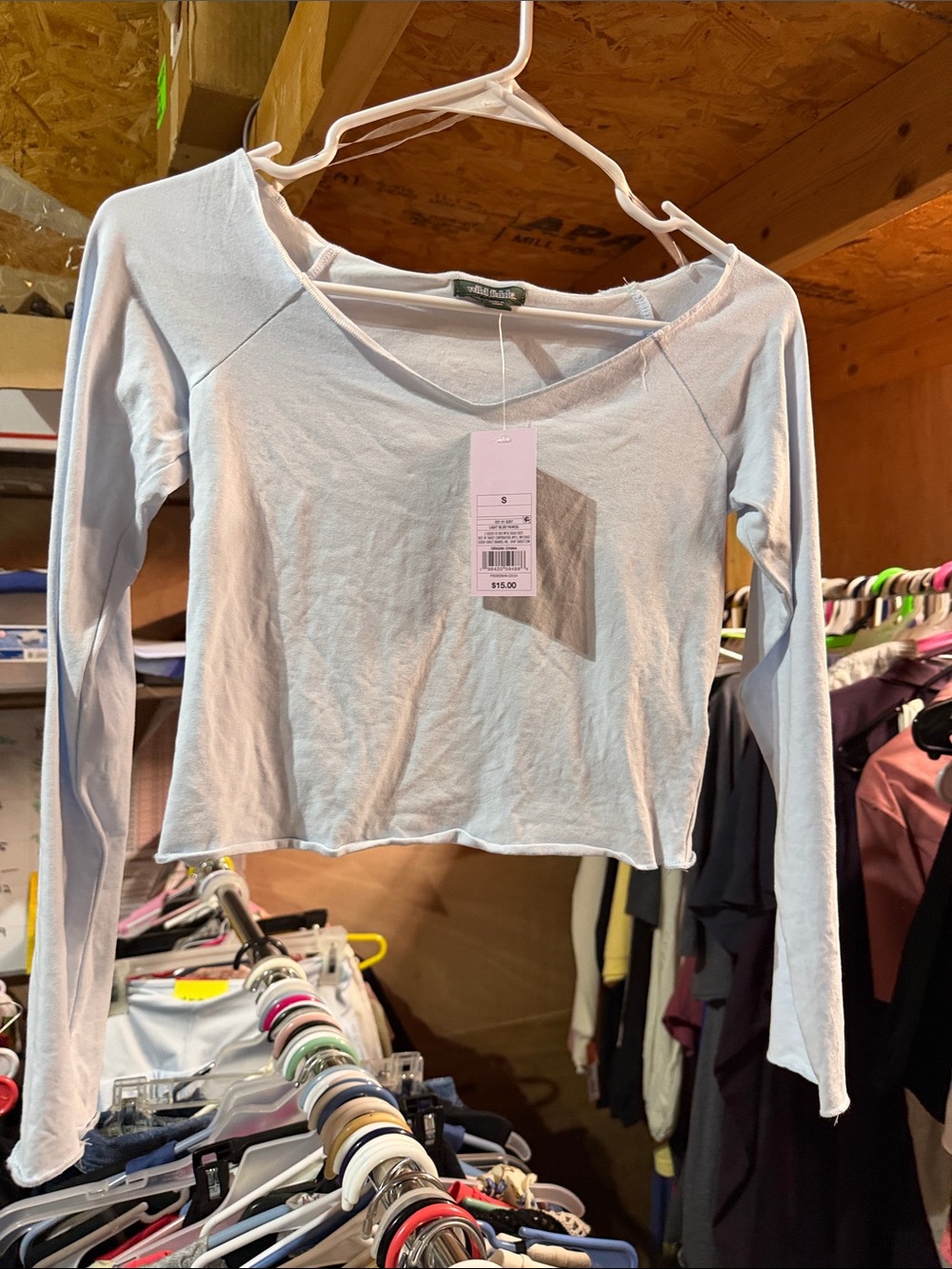 wild fable Light Blue Long Sleeve Cropped Scoop Neck Top